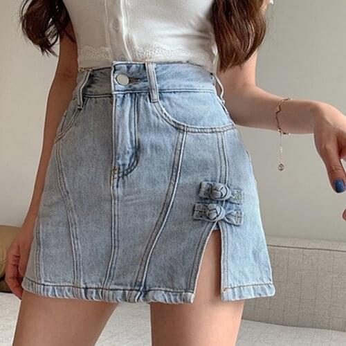 Women Denim Short Skirt Vintage High Waist Summer Korean Mini Harajuku A-Line Skirt Package Hip Slim Sexy Jeans Skirt Female