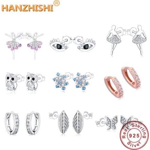 2020 New Fashion 925 Sterling Silver Sparkling CZ Owl Stud Earrings For Women S925 Silver Earrings DIY berloque Jewelry Gift