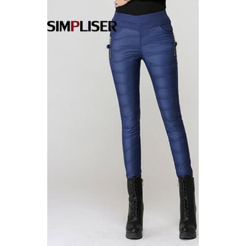 Warm Pants For Women 2018 Winter Elastic Waist Down Cotton Trousers Blue Black Grey Red Skinny Pencil Pants Plus Size 4XL Femme