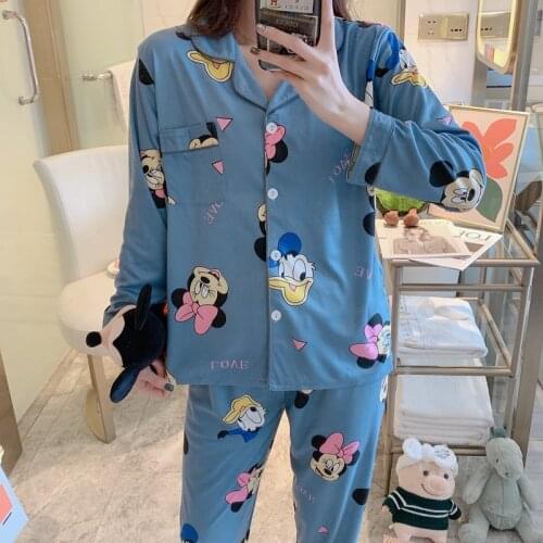 Disney Cartoon Minne Mouse Girls Pajamas Set Women Cartoon Long Sleeve Spring 2pcs Homewear Sleeperwear Clothes