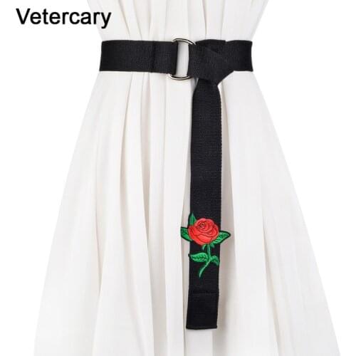 New Arrivel Rose Flower embroidery belts for women dress green Black canvas belt long red fabric high quality sexy DIY bow tie