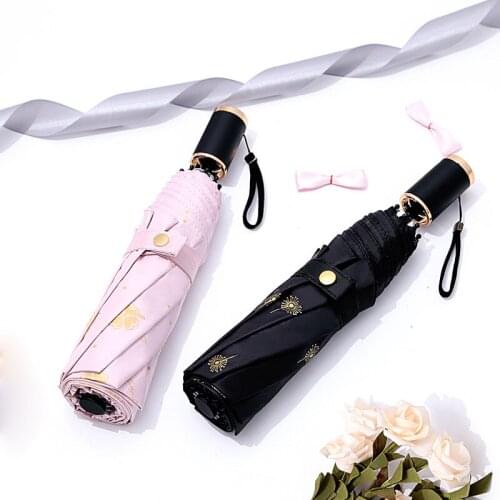 Three Fold Umbrella Black Clear Umbrella Rain Women Gift Men Mini Pocket Parasol Girls Anti-UV Waterproof Portable Travel B50