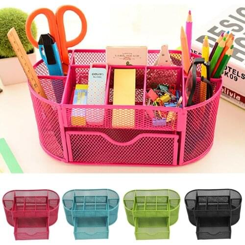 9 Grid Drawer Type Desktop Storage Box Pencil Tray Mesh Pen Holder Stationery Iron Combined Desk Stationery Rack Storage Box