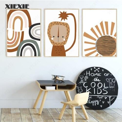 Boho Style Abstract Rainbow Lion Sun Nursery Canvas Paintings Posters and Prints Baby Wall Art Pictures Home Decoration