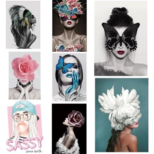 Abstract Woman Pattern Parches Over Powder Stickers Fashion Clothes Heat Transfer Iron On Diy Accessory Patch Hot Tear