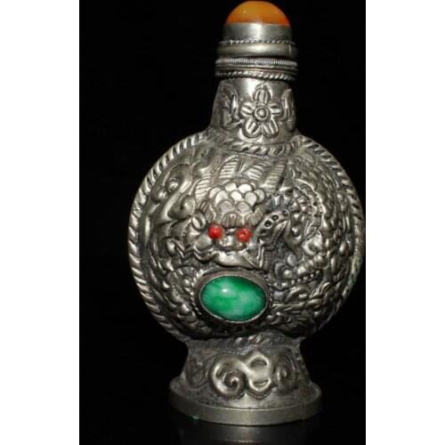 Antique Old QingDynasty carving siver&Emerald snuff bottle, hand crafts,best collection&adornment,free shipping