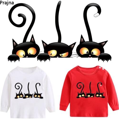 Cartoon Funny Cat Applique Iron-on Transfers For Clothing Stickers Animal Iron On Patches Heat Thermal Transfer For Kids Clothes