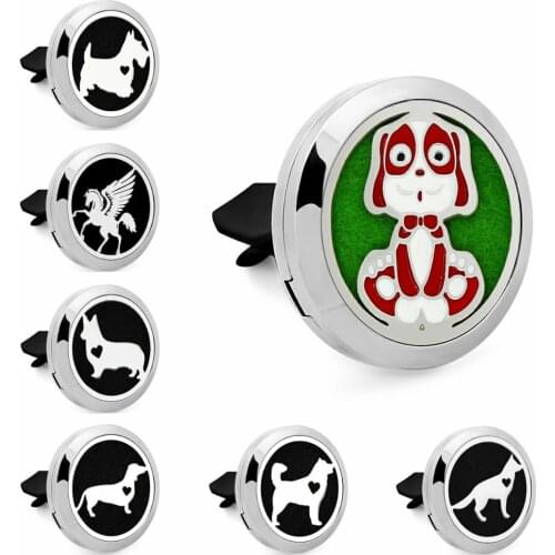 Dog breeds Cute dog Aroma Essential Oil Car Diffuser Locket Vent Clip 316L Stainless Steel perfume locket Magnetic 10Pad as gift