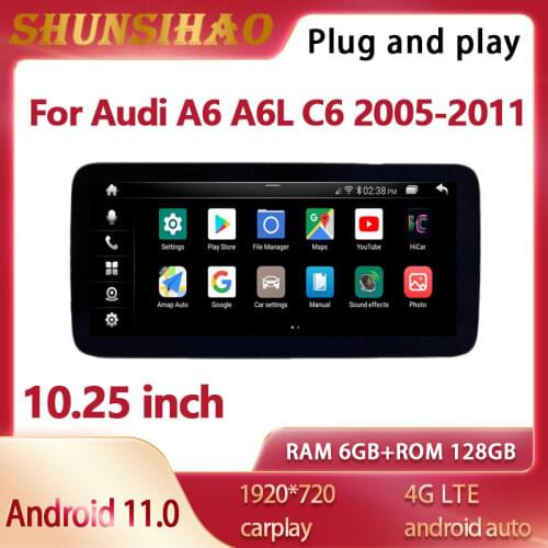 ShunSihao car radio gps navigation For 10.25" Audi A6 A6L C6 C7 S6 S7 2005-2011 autoradio multimedia carplay 128G android 11