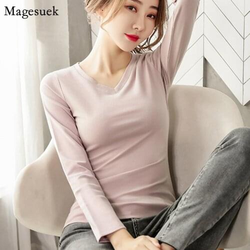Plus Size Cotton White Blouse Women Casual Korean Fashion V-neck Pullover Office Shirts Women Pink Long Sleeve Top Women 11552