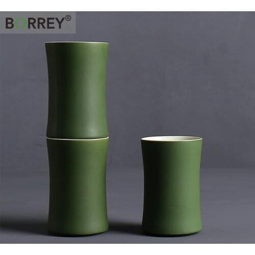 BORREY 300Ml Ceramic Coffee Mug Tea Cup Bamboo Shape Mug For Coffee Chinese Porcelain Cup Green Round Mug Kung Fu Tea Cup Bowl