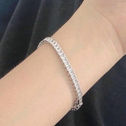 Created Moissanite Gemstone Bangle Charm Wedding Square Bracelet Hip Hop Fine Jewelry Drop Shipping 100% 925 Sterling Silver