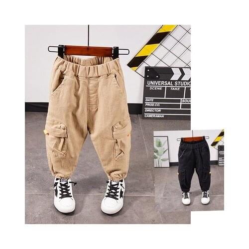 Boys Cargo Pants Childrens Cotton Khaki Casual Pants Baby Spring and Autumn Trousers Childrens Boys Korean Casual Sport Pants