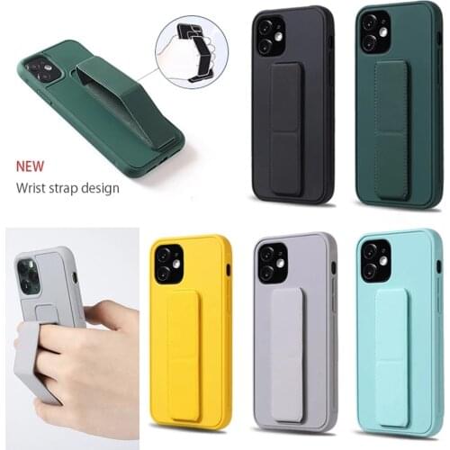 Foldable Wrist Strap Kickstand Phone Case For iPhone 12 11 Pro Max XR X XS Max 6 6S 7 8 Plus SE 2020 Silky Smooth Silicone Cover