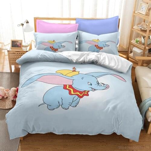 Baby Elephant Dumbo Bedding Set Queen King Size Disney Cartoon Duvet Cover Pillowcase Set Soft Bedclothes for Baby Kids Bedroom