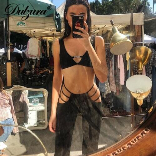 Dulzura hollow out sexy women pants bodycon fashion solid trousers 2018 autumn winter slim fit casual streatwear party festival