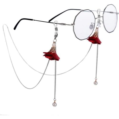 Imixlot Sweet Romantic Rose Flower Pearl Pendant Glasses Chain Charm Sunglasses Strap Lanyards Hanging Neck Chain with Box