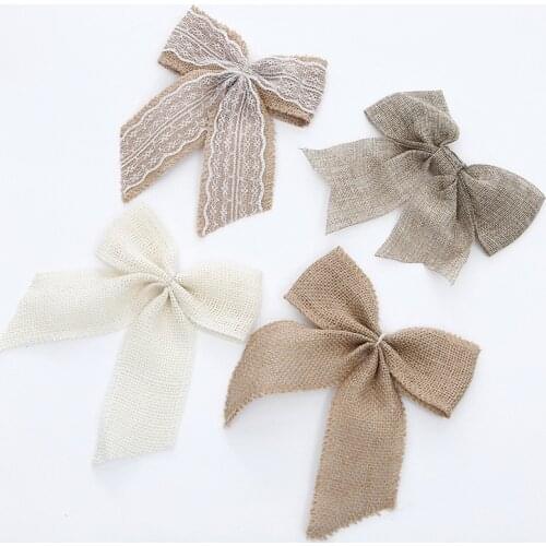 1PC Natural Jute Burlap Hessian Bows Lace Ribbon Trim Rustic Wedding Decoration Party Decor Bowknot DIY Gift Box Packaging