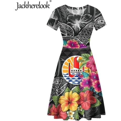 Jackherelook Tahiti Polynesian Style Long Party Dress For Women Hawaiian Plumeria Brand Design Lady Short Sleeves Robe Mujer