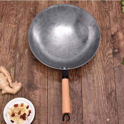 Wok Traditional Handmade Iron Wok Non-stick Pan Non-coating Gas Cooker Cookware 36CM High Quality Woks Chinese Iron