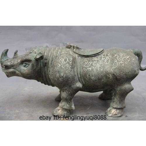 China Dynasty Bronze Silver-Gilt Rhinoceros Statue Palace Incense Burner Censer