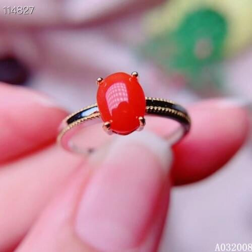 KJJEAXCMY Fine Jewelry 925 Sterling Silver Inlaid Natural Red Coral Ring Delicate New Female Gemstone Ring Lovely Support Test