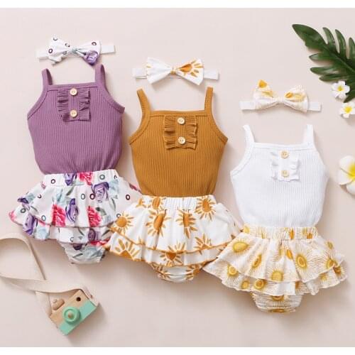 Summer Baby Girl Clothes Set 3 Month To 18 Month Clothing For Girls Suspender Bodysuit Shorts Cute Baby Girl Summer Clothes Sets