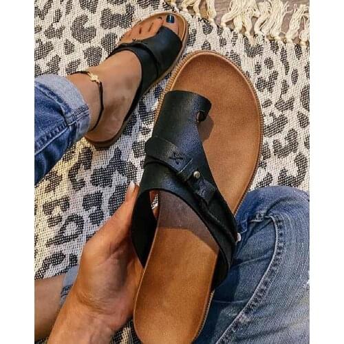 Summer New Style Womens Slippers Buckle Leather Flip-flops Womens Sandals And Slippers Womens Shoes