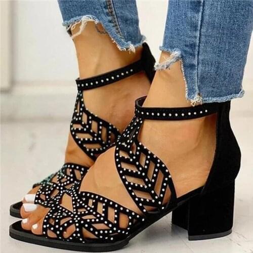 Summer Sandals Womens Hollow Out Pumps High Heels Zipper Shoes Ladies Peep Toe Gladiator Crystal Female Pointed Toe Shoes New