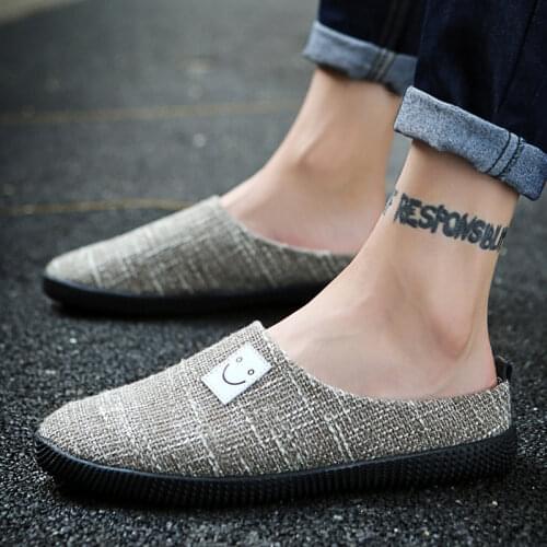 Summer style half slippers lazy one-footed linen breathable shoes youth trend personality mens shoes comfortable slippers