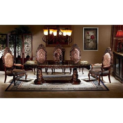 French style wooden dining room sets with marble top ไม้สไตล์ฝรั่งเศสห้องรับประทานอาหารชุดหินอ่อน GH203