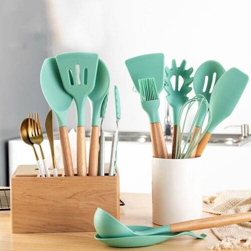 1PC Green Silicone Cooking Kitchen Utensils Set Non-stick Cookware Cooking Tool Shovel Spoon Soup Kitchen Utensils Accessories