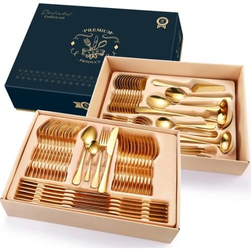 72 Piece Set Cutlery Tableware Stainless Steel Knife Fork Spoon Dinnerware Sets Zero Waste Kitchen Flatware Set Box Gift