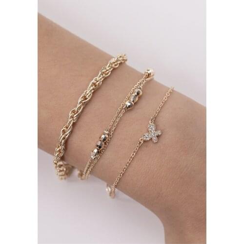 Womens Gold Color Butterfly Figured pcs set Kombin Bracelet 077 Bracelet