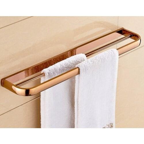 Rose Gold Color Brass Wall Mounted Bathroom Hardware Double Towel Rail Bar Holder Dba866