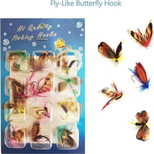 2021 New 12pcs Boxed Bionic Fly Hook Hand-tied Portable Fishing Bait Kit Used For Trout Freshwater And Saltwater Outdoor Fishing