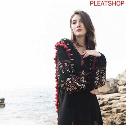 Autumn and Winter New Retro National Style Holiday Machine Embroidery Short Dress Vestido De Mujer Robes Robe Femme Vestidos