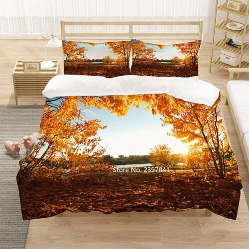 Autumn Leaves Down Quilt Cover Pillow Cover Natural Scenic Bedding Set 2-3 Pieces Home Textile Knitwear Queen King Full Size