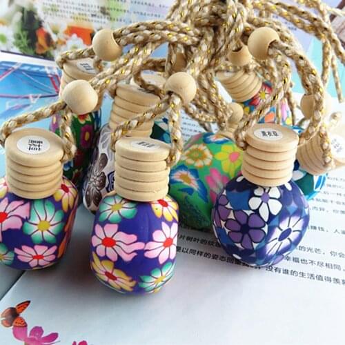 Floral Art Printed Hanging Car Air Freshener Perfume Pump Empty Travel Bottle Perfume Case Diffuser Scent Fragrance Bottle