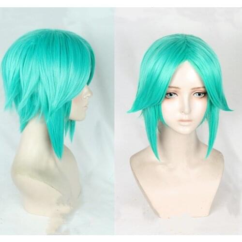 Anime Land of the Lustrous Phosphophyllite Cosplay Wigs Short Green Heat Resistant Synthetic Hair Wigs + Wig Cap
