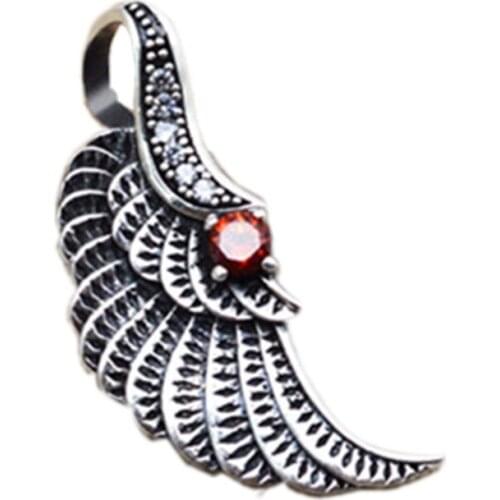 BOCAI Pure S925 silver angel wings pendant retro inlaid zircon men and women couple pendant fashion trend personality jewelry