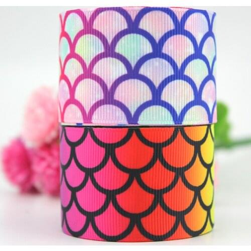 Rainbow Fish scale printed grosgrain ribbon 38mm 5 yard one patterned mix diy bows wedding christmas decor for home ribbons