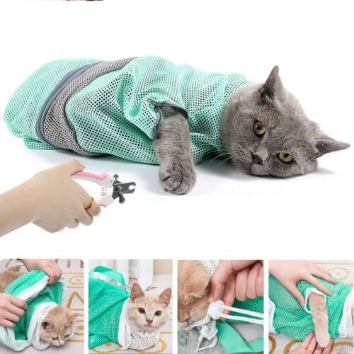 Mesh Cat Bathing Bag Cats Grooming Washing Shower Bags Anti Scratch Bite Restraint Cat Supplies Bath Clean for Pets Nail Cutting