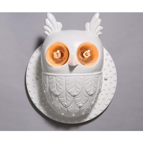 Modern Owl Resin Wall Lamps for Living Room Cartoon Childrens Room Art Deco Wall Lamp Home Deco Bedroom Bedside Light Fixtures