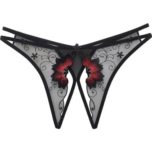 Taste Sexy Temptation Women G-String Transparent Mesh Embroidery Sexy Thong Open File Free Off Low Waist t Pants G-String