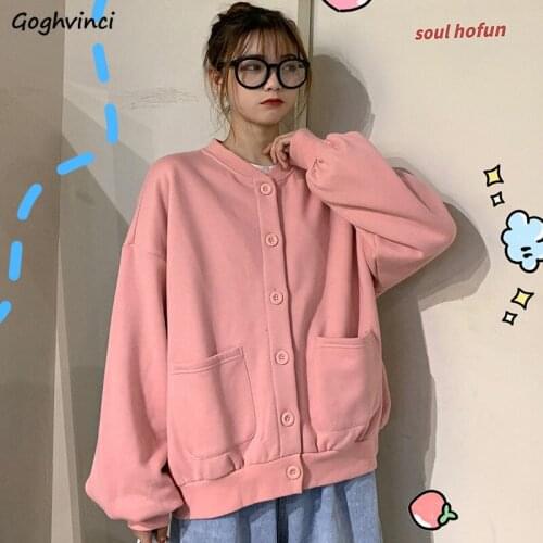 No Hat Hoodies Sweatshirts Zip-up Single Breasted Solid Wool Liner Fashion Simple Warm Thick Plus Velvet Chic Loose All-match