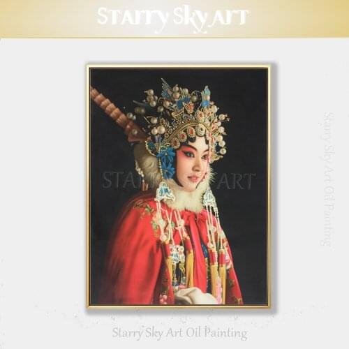 Top Artist Pure Hand-painted Top Quality Realist Peking Opera Oil Painting on Canvas Luxury Wall Art Peking Opera Oil Painting