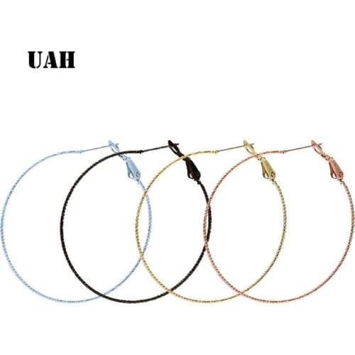 UAH Stainless Steel Women Hoop Earrings Girls Fashion Earrings Gold Color Round Simple 2018 Hot Sale diameter 30mm-50mm