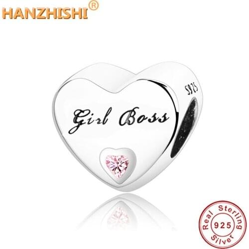 2020 Spring Collection 925 Sterling Silver Girl Boss Heart Charm Beads Fit Original Pandora Charm Bracelet Necklace Jewelry