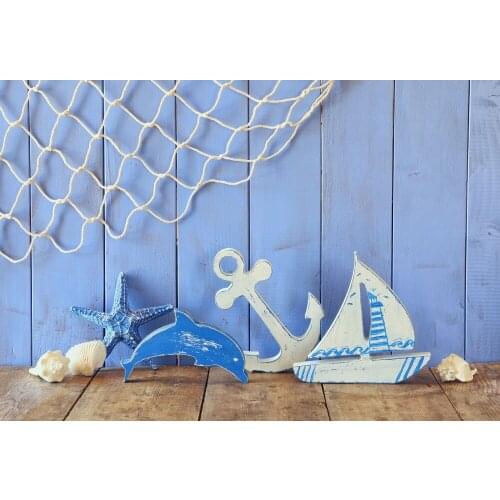 VinylBDS Kids Vintage Blue Wood Background Dolphin Rudder Sailing Photography Prop Children Indoor Photo Decoration for Newborn
